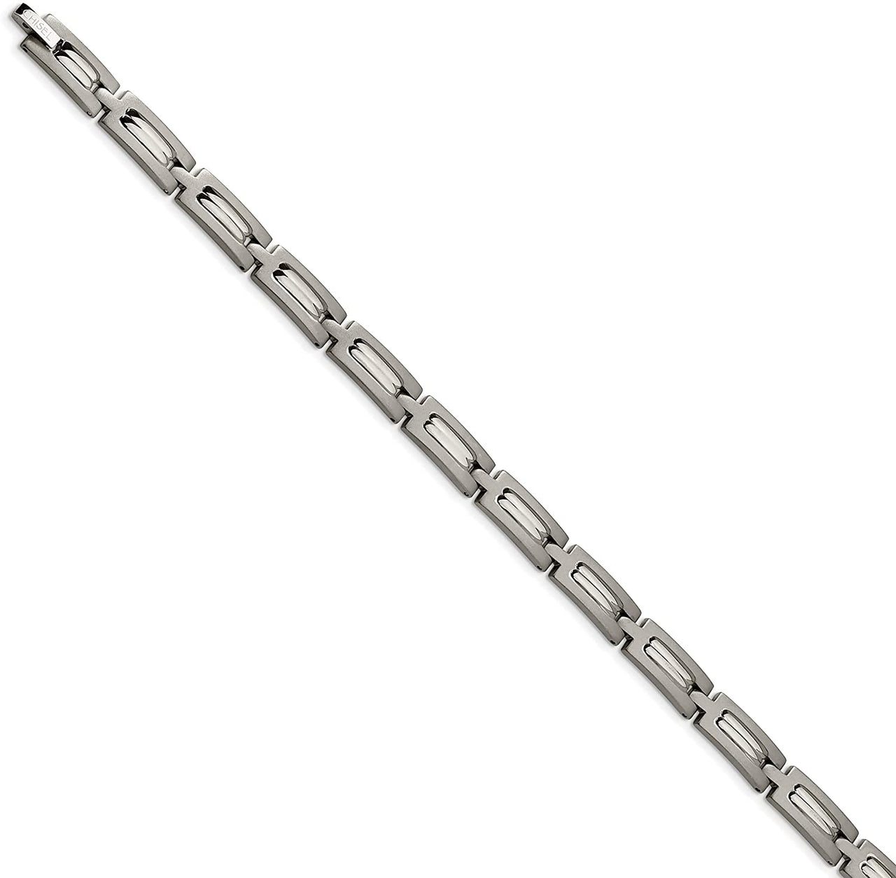 Men's Brushed and Polished Grey Titanium 8mm Link Bracelet, 8.5 Inches