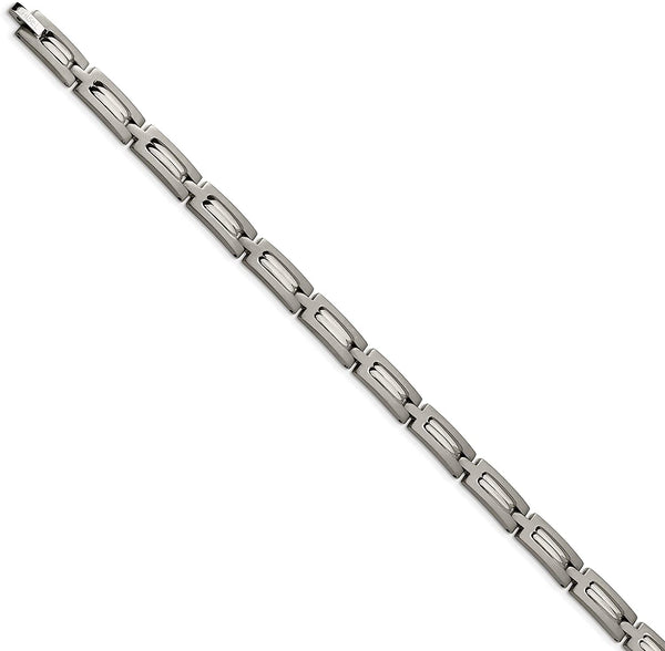 Men's Brushed and Polished Grey Titanium 8mm Link Bracelet, 8.5 Inches