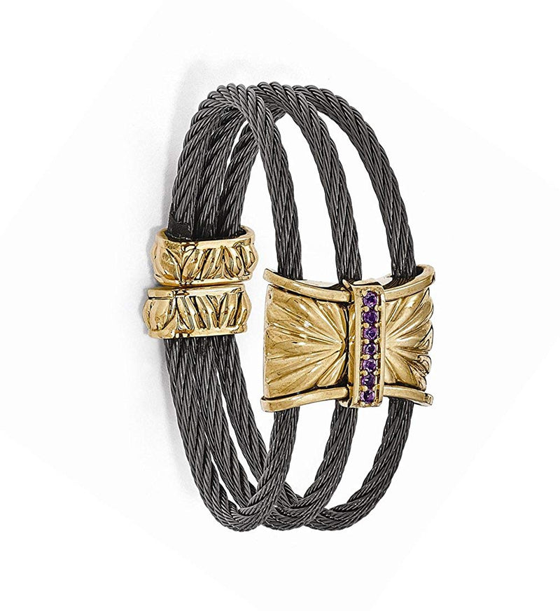 Throne Collection Gray Titanium, Bronze Amethyst Cable Link Cuff Bangle 12mm Bracelet, 6" (12MM)