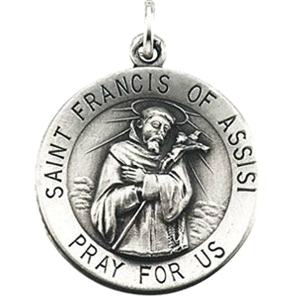 14k White Gold Round St. Francis of Assisi Medal (15 MM)
