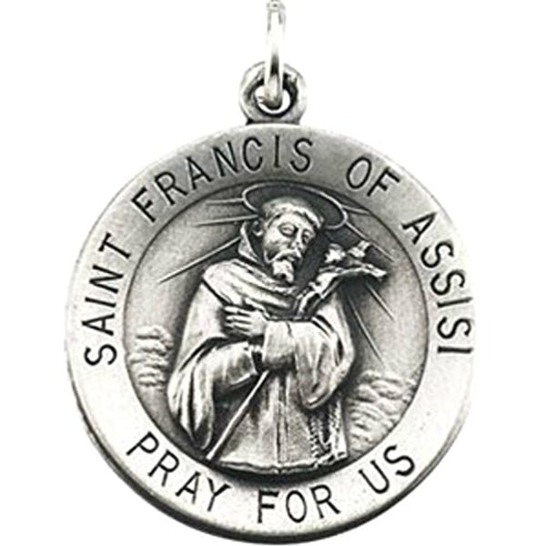 Sterling Silver Round St. Francis of Assisi Medal (22 MM)