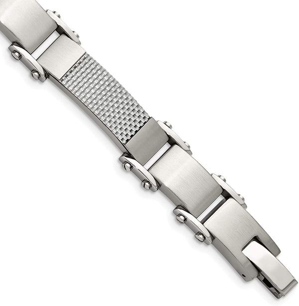 Men's Stainless Steel with Solid Grey Carbon Fiber link Bracelet, 9 Inches