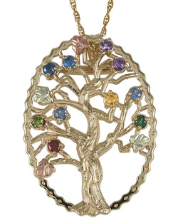 Multi Gemstone Tree Pendant Necklace, 10k Yellow Gold, 12k Green and Rose Gold Black Hills Gold Motif, 18"