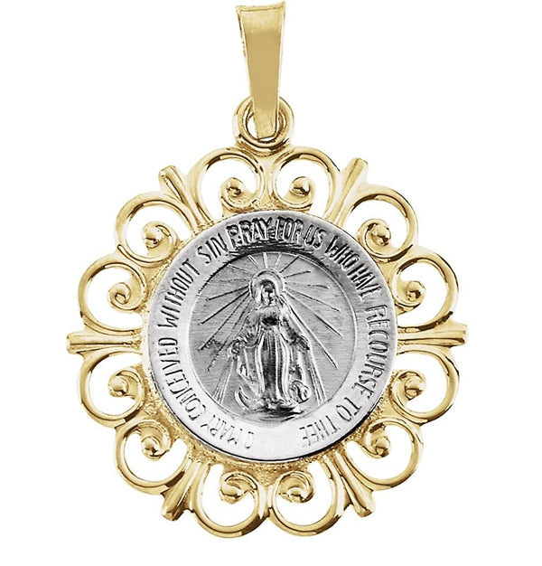 14k White and Yellow Gold Two-Tone Miraculous Medal (20x18 MM)
