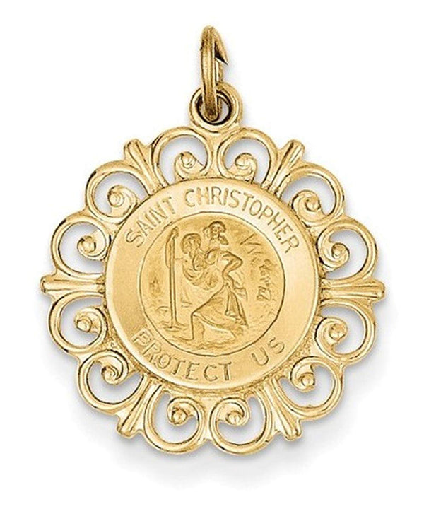 14k Yellow Gold Saint Christopher Medal Charm Pendant (24x19MM)