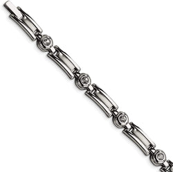 Men's Stainless Steel 8mm with CZs link Bracelet, 8.25 Inches