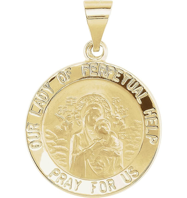 14k Yellow Gold Round Hollow Our Lady of Perpetual Help Medal (14.75 MM)