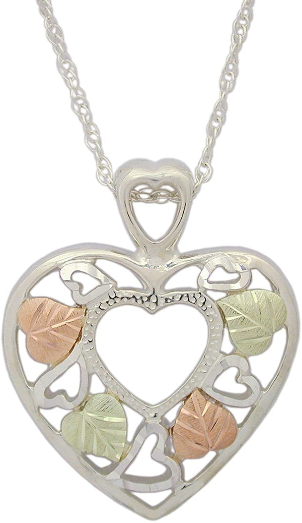 The Men's Jewelry Store (for HER) Heart Pendant Necklace, Sterling Silver, 12k Green and Rose Gold Black Hills Gold Motif, 18''