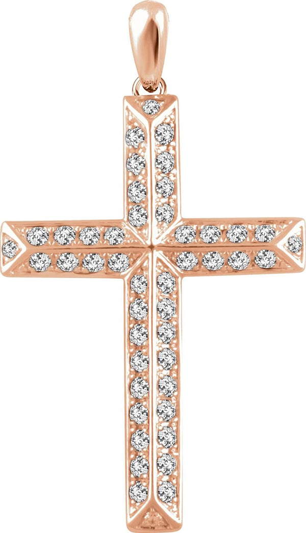 Diamond Angled Cross 14k Rose Gold Pendant (1 Ctw, H+ Color, I1 Clarity)