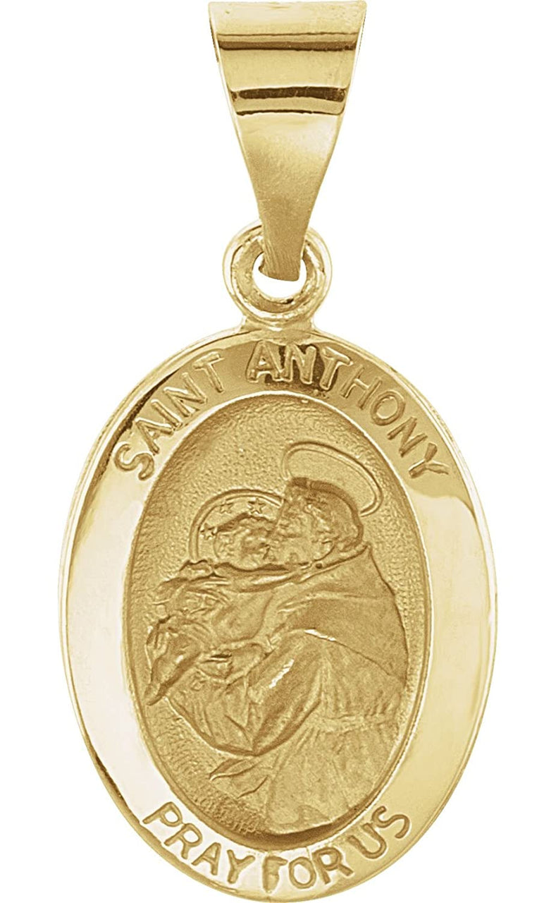 14k Yellow Gold Hollow Oval St. Anthony Medal (23x16 MM)