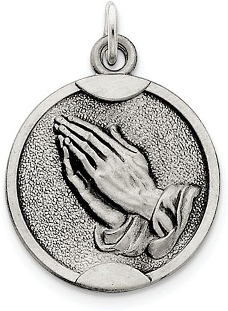 Sterling Silver Antiqued Praying Hands Medal (20X25MM)