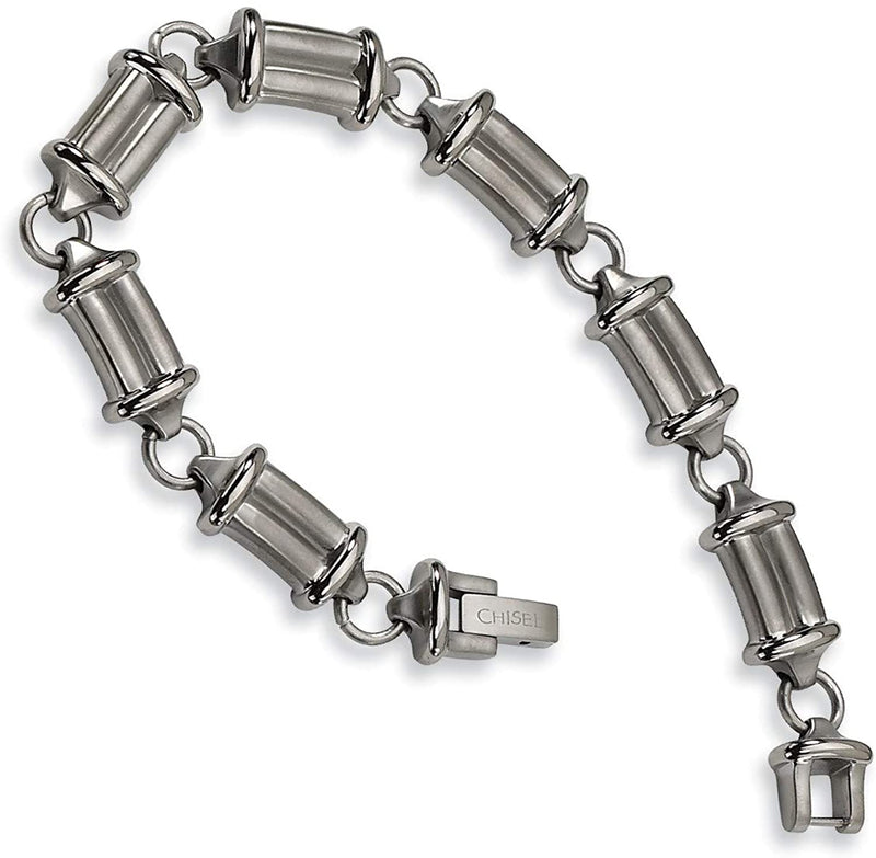 Men's Brushed Grey Titanium 11mm Link Bracelet, 9 Inches