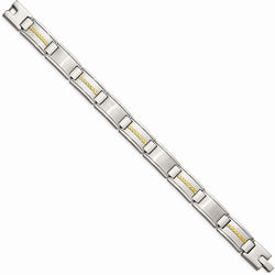 Men's Brushed Stainless Steel with 14k Yellow Gold Link Bracelet, 8.75 Inches