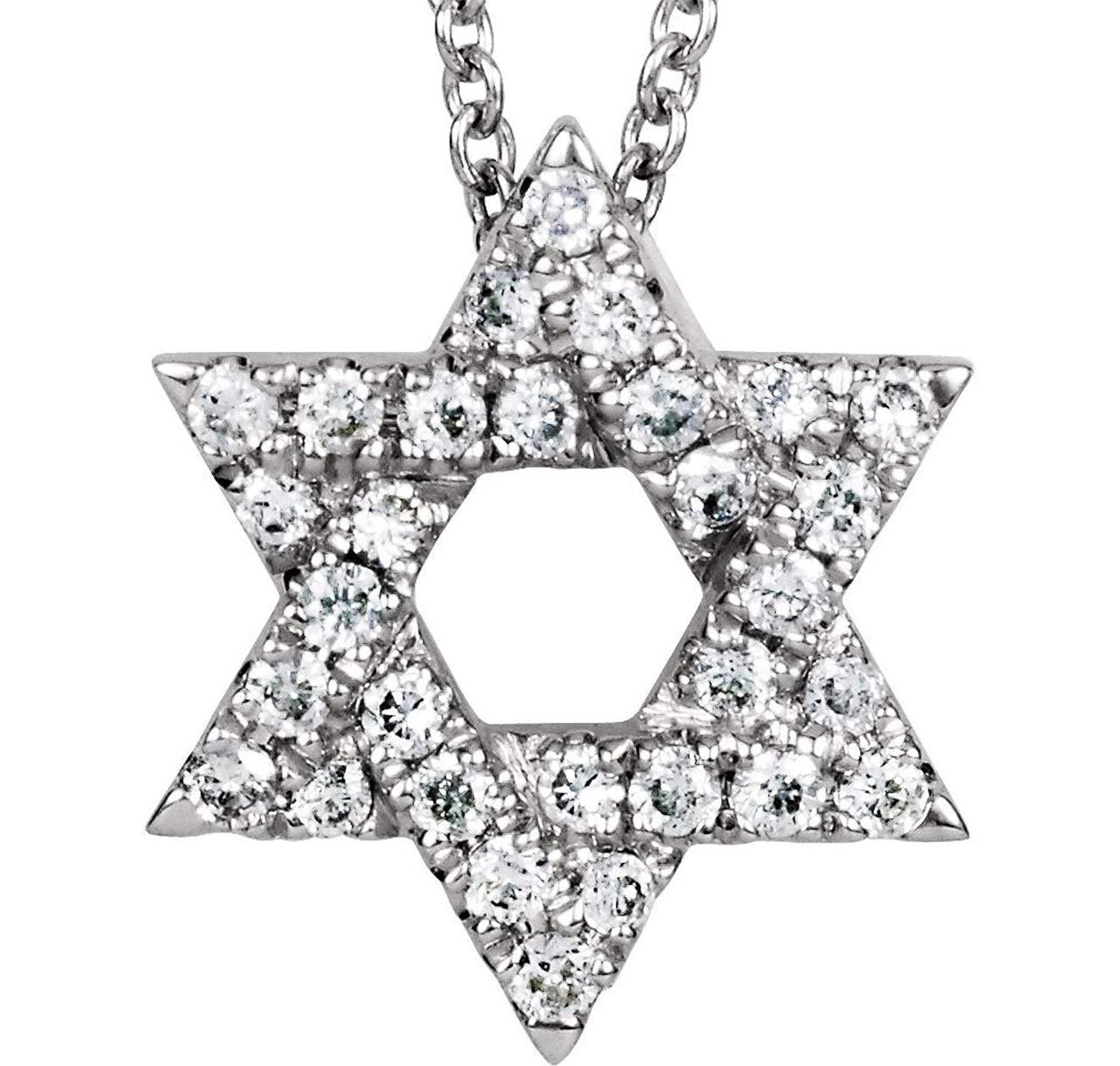 Petite Diamond Star of David 14k White Gold Necklace, 16" (1/6 Cttw)