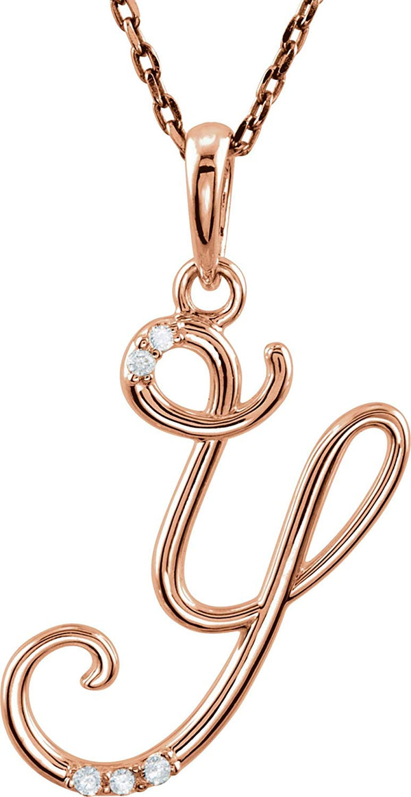 5-Stone Diamond Letter 'Y' Initial 14k Rose Gold Pendant Necklace, 18" (.03 Cttw, GH, I1)