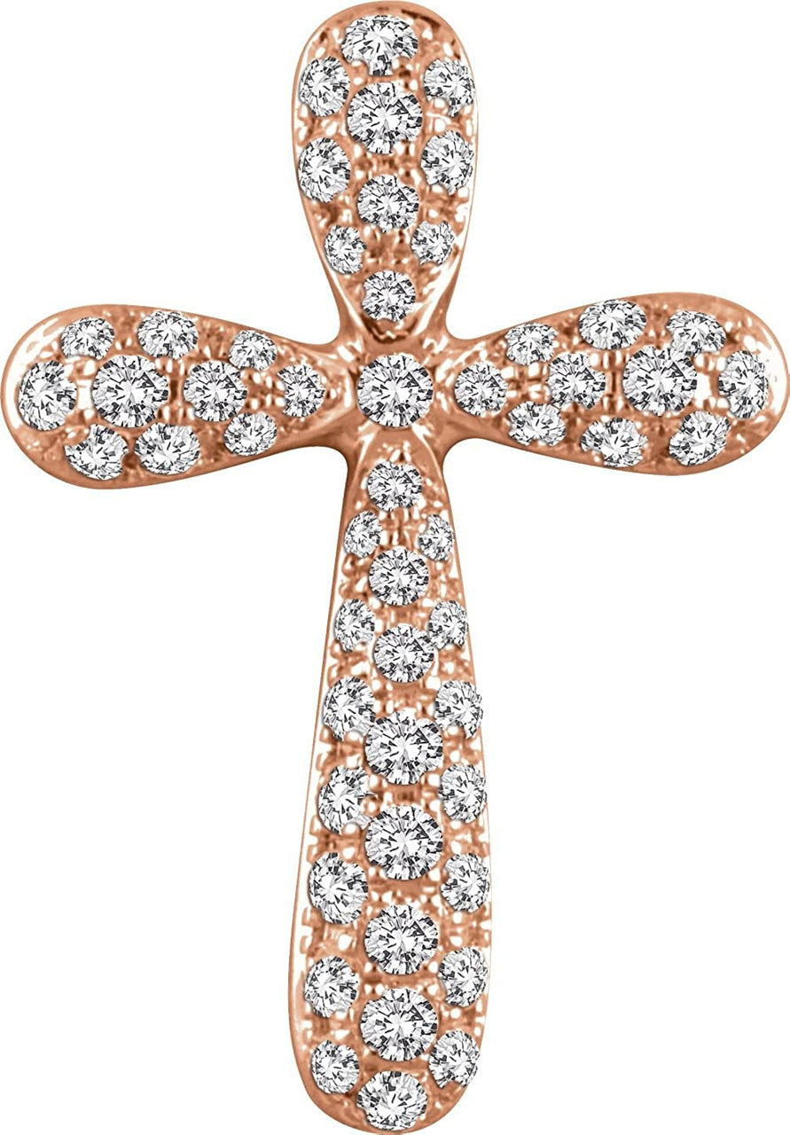 Diamond Petal Cross Pendant, 14k Rose Gold (.25 Ctw, H+ Color, I1 Clarity)