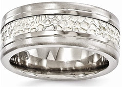 Edward Mirell Titanium and Sterling Silver Grooved 9mm Wedding Band