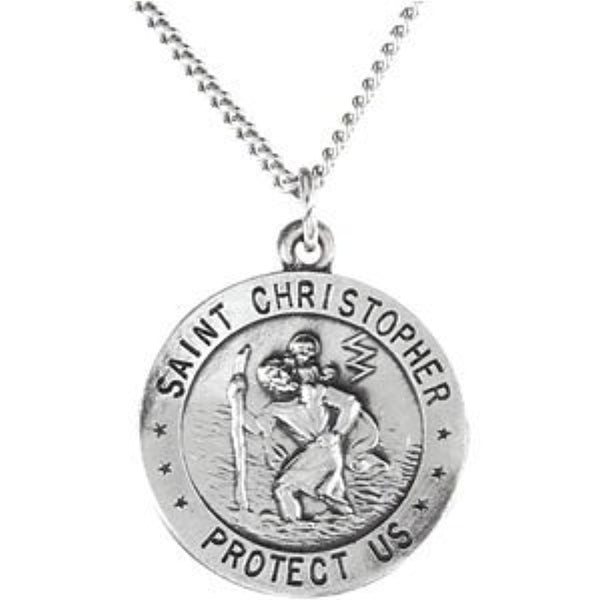 Sterling Silver Round St. Christopher Medal U.S. Navy Medal Necklace, 18" (18 MM)