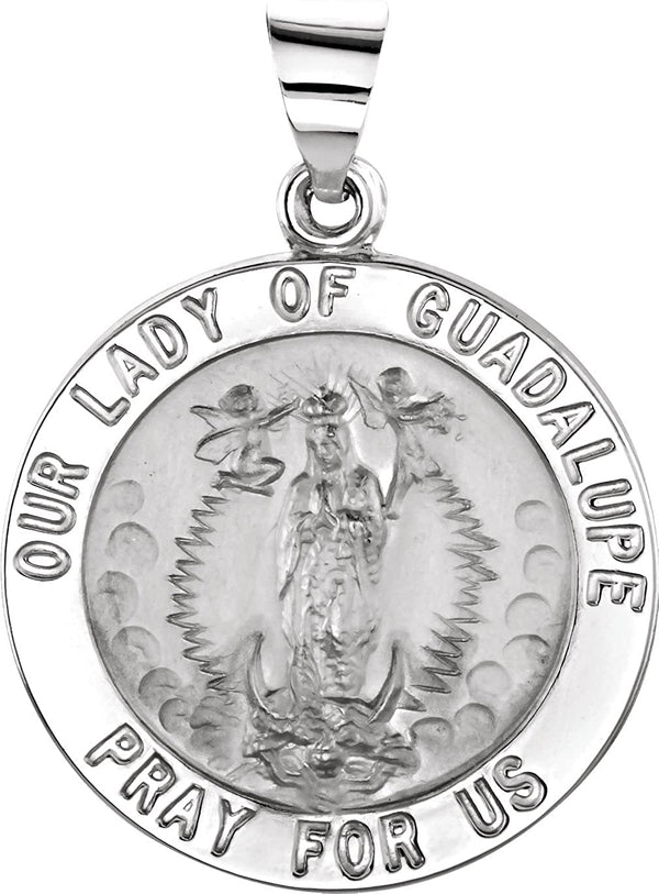 14k White Gold Round Hollow Our Lady of Guadalupe Medal (22 MM)