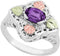 Oval Amethyst Quatrefoil Ring, Sterling Silver, 12k Green and Rose Gold Black Hills Gold Motif, Size 4.25