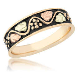 Ave 369 Antiqued with Grape Leaves Band, 10k Yellow Gold, 12k Green and Rose Gold Black Hills Gold Motif