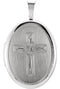 Oval Cross Satin-Brushed Sterling Silver Locket Pendant (19.20X15.00 MM)