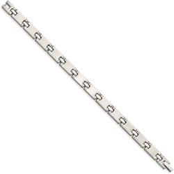 Men's Brushed and Polished Stainless Steel 7mm link Bracelet, 8.5 Inches