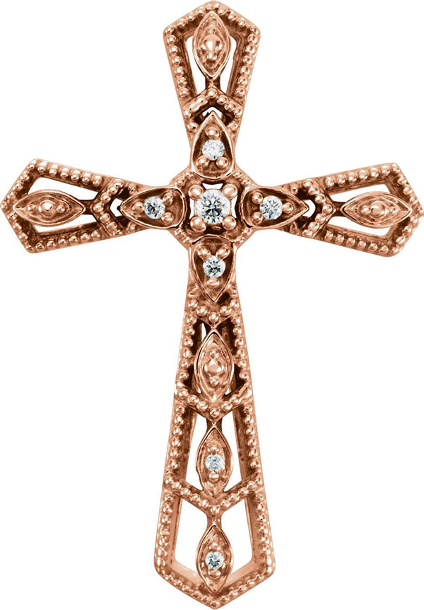 Diamond Milgrain Cross 14k Rose Gold Pendant (.025 Ctw, H+ Color, I1 Clarity)