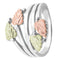 Twin Bypass Layered Vines Ring, Sterling Silver, 10k Yellow Gold, 12k Green and Rose Gold Black Hills Gold Motif