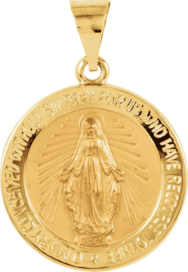 14k Yellow Gold Round Hollow Miraculous Medal (18.25 MM)