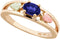 Oval Created Blue Sapphire Ring, 10k Yellow Gold, 12k Green and Rose Gold Black Hills Gold Motif, Size 8.25