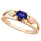 Oval Created Blue Sapphire Ring, 10k Yellow Gold, 12k Green and Rose Gold Black Hills Gold Motif