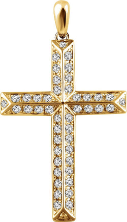 Diamond Angled Cross Rhodium-Plated 14k Yellow Gold Pendant (1 Ctw, H+ Color, I1 Clarity)