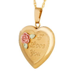 Ave 369 'I Love You' Heart Rose Pendant Necklace, 10k Yellow Gold, 12k Green and Rose Gold Black Hills Gold Motif