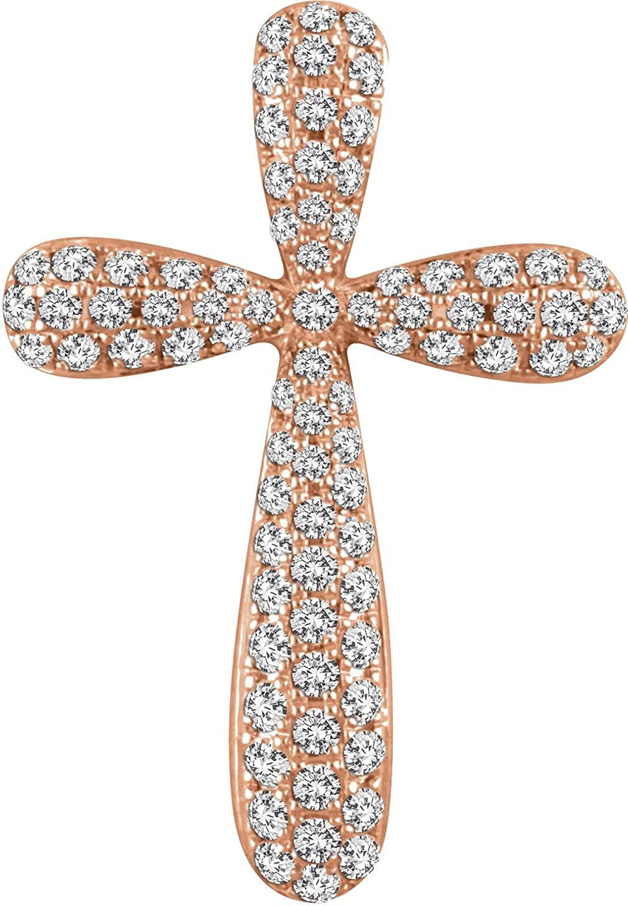 Diamond Petal Cross Pendant, 14k Rose Gold (.5 Ctw, H+ Color, I1 Clarity)