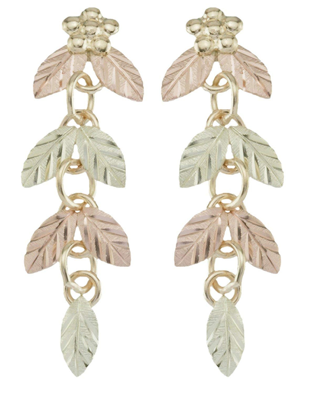 Shimmering Leaf Dangle Earrings, 10k Yellow Gold, 12k Green Gold, 12k Rose Gold Black Hills Gold