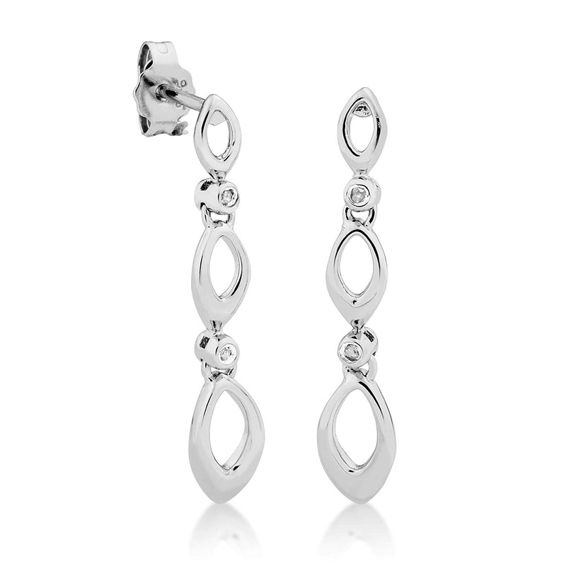 Diamond Loop Dangle Earrings, Rhodium Plated Sterling Silver