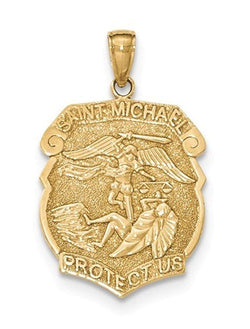 14k Yellow Gold Saint Michael Protect Us Medal Charm Pendant