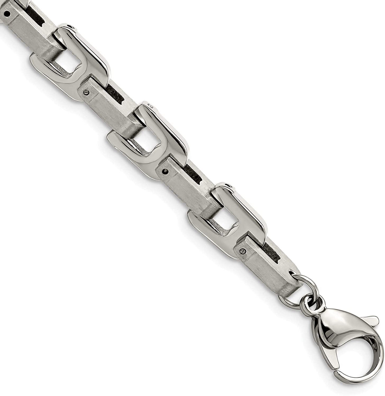 Men's Brushed and Polished Stainless Steel 7mm Link Bracelet, 8.5 Inches