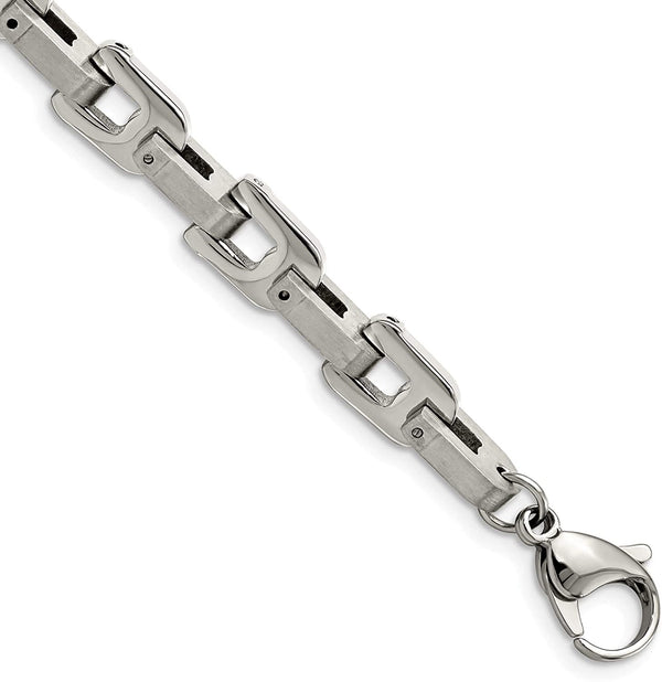 Men's Brushed and Polished Stainless Steel 7mm Link Bracelet, 8.5 Inches