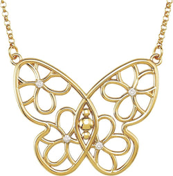 Diamond Butterfly 14k Yellow Gold Pendant Necklace, 18" (.08 Cttw)