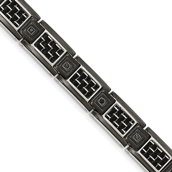 Men's Stainless Steel Black IP-Plated with Black Carbon Fiber Inlay and CZ Bracelet, 8.75"