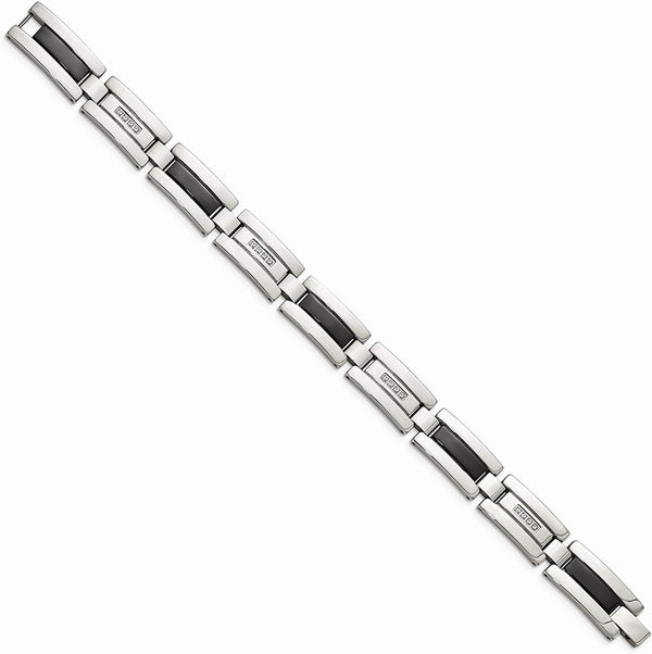 Men's Brushed and Polished Stainless Steel, Black IP Bracelet, 8.5 Inches