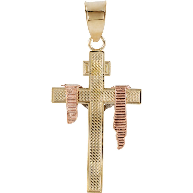 Tri-Color Crucifix with Shroud Rhodium-Plated 14k White, Yellow and Rose Gold Pendant (23.5x15MM)