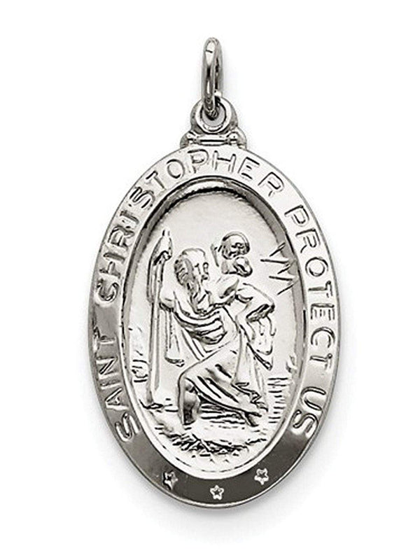 Sterling Silver Saint Christopher Medal Charm Pendant (30X18 MM)