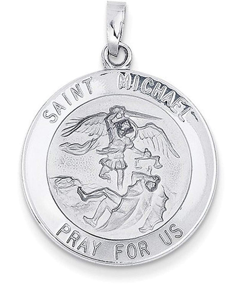 Rhodium-Plated 14k White Gold Saint Michael Medal Pendant (30X22MM)