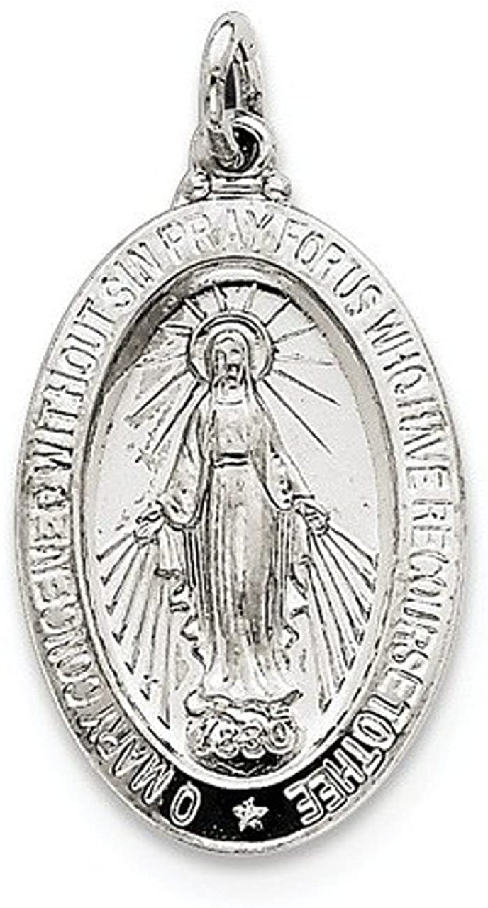 Sterling Silver Miraculous Medal Pendant (30X16 MM)