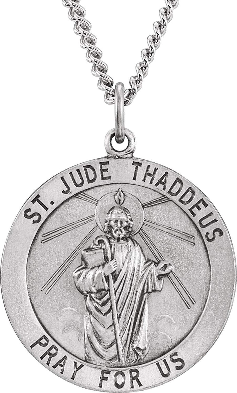 Sterling Silver Round St. Jude Thaddeus Medal Necklace, 24" (22MM)