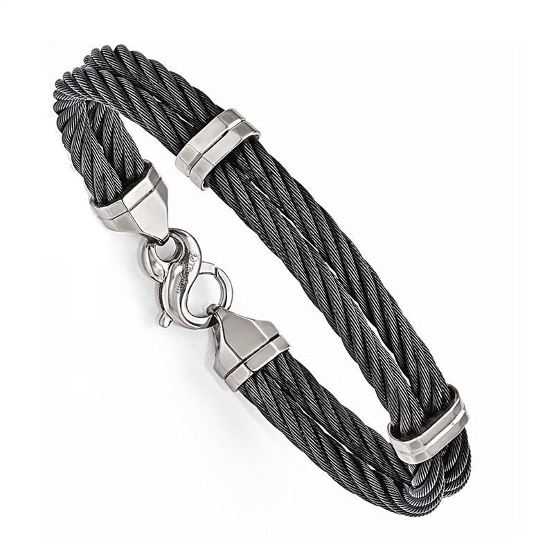 Signature Cable Collection Titanium and Black Memory Two Cable Bracelet, 7.5" (7MM)