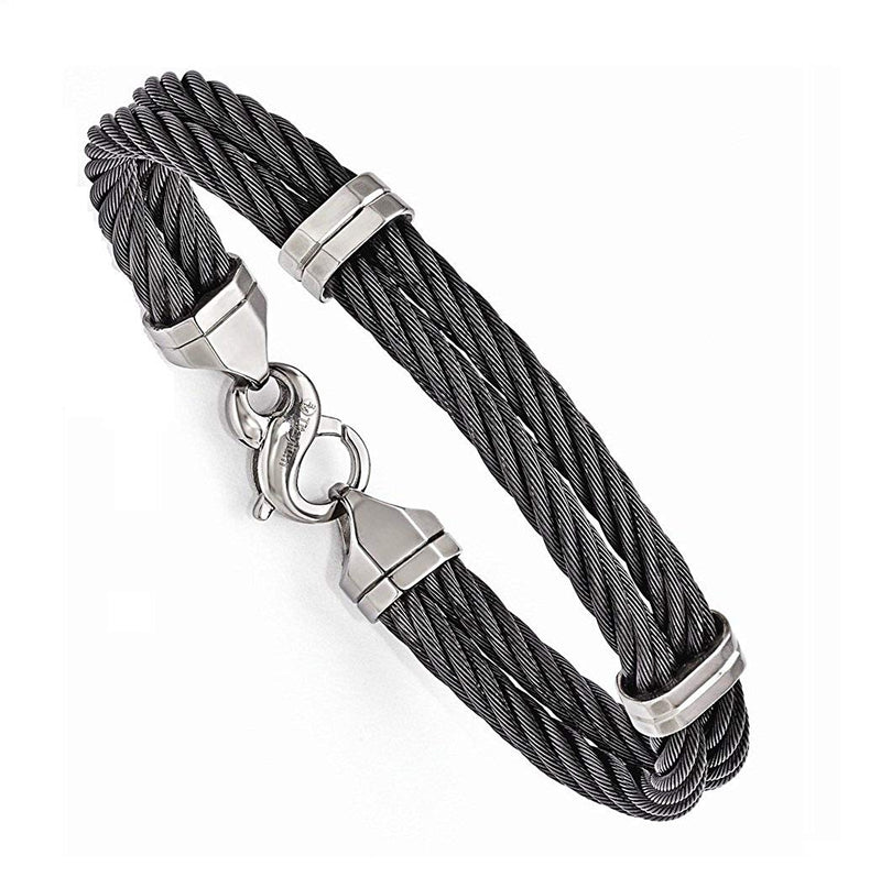 Signature Cable Collection Titanium and Black Memory Two Cable Bracelet, 8" (7MM)